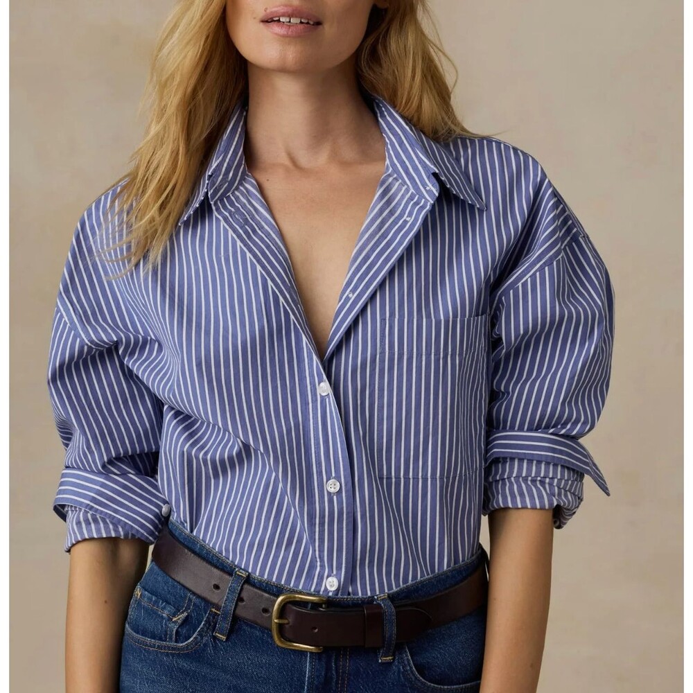 Faherty Womens XXL Coastal Poplin Relaxed Shirt Endless Coastal Stripe NWT $178